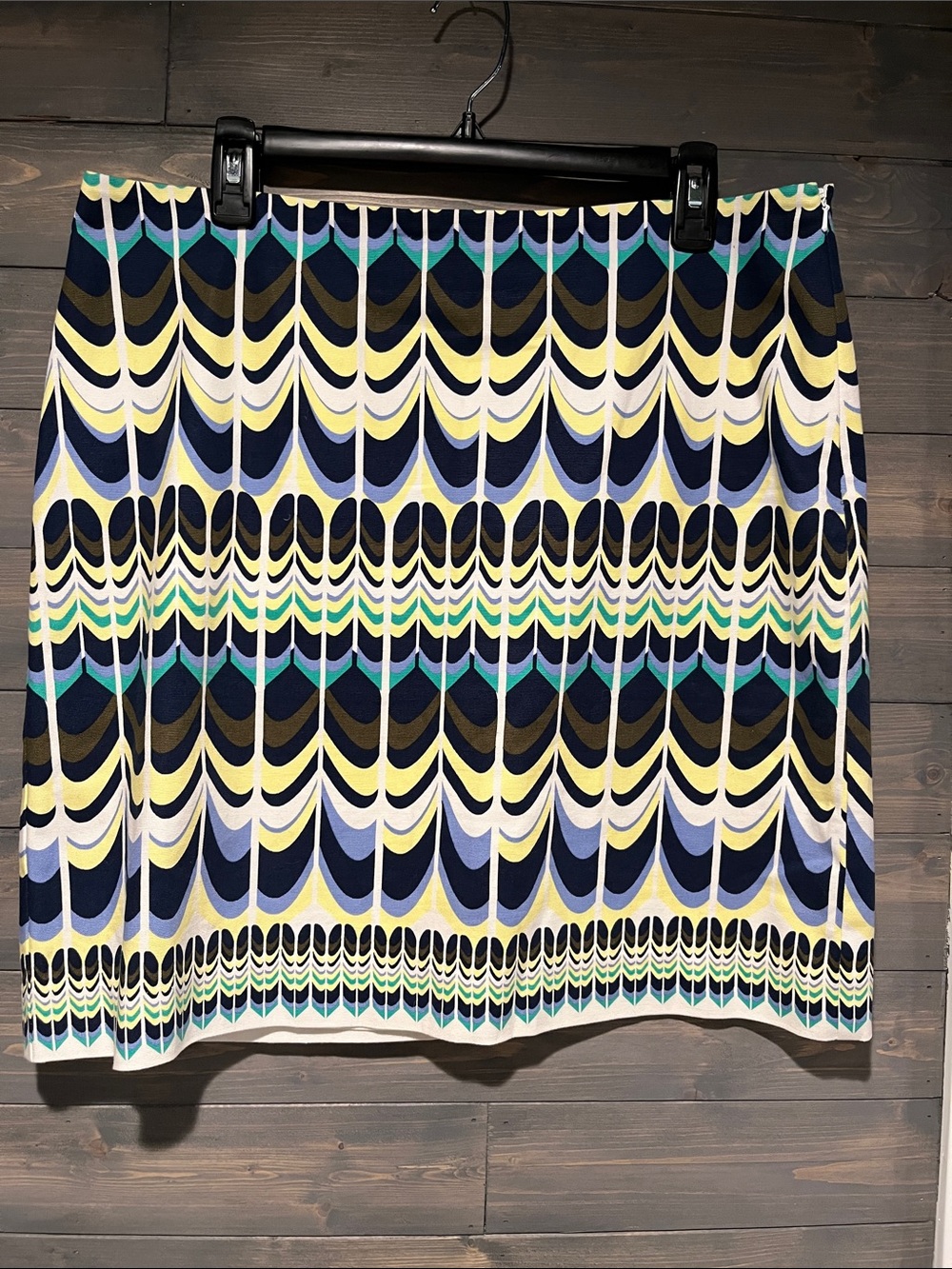 NWOT Talbots Navy Multicolor Geometric A-line 12